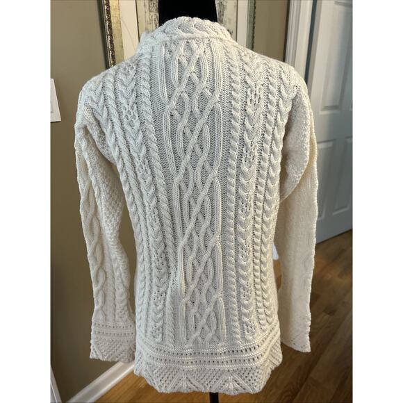 The Irish Store Women's Wool Sweater mixed Cable Knit tunic slits Ivory Size m - Picture 9 of 16